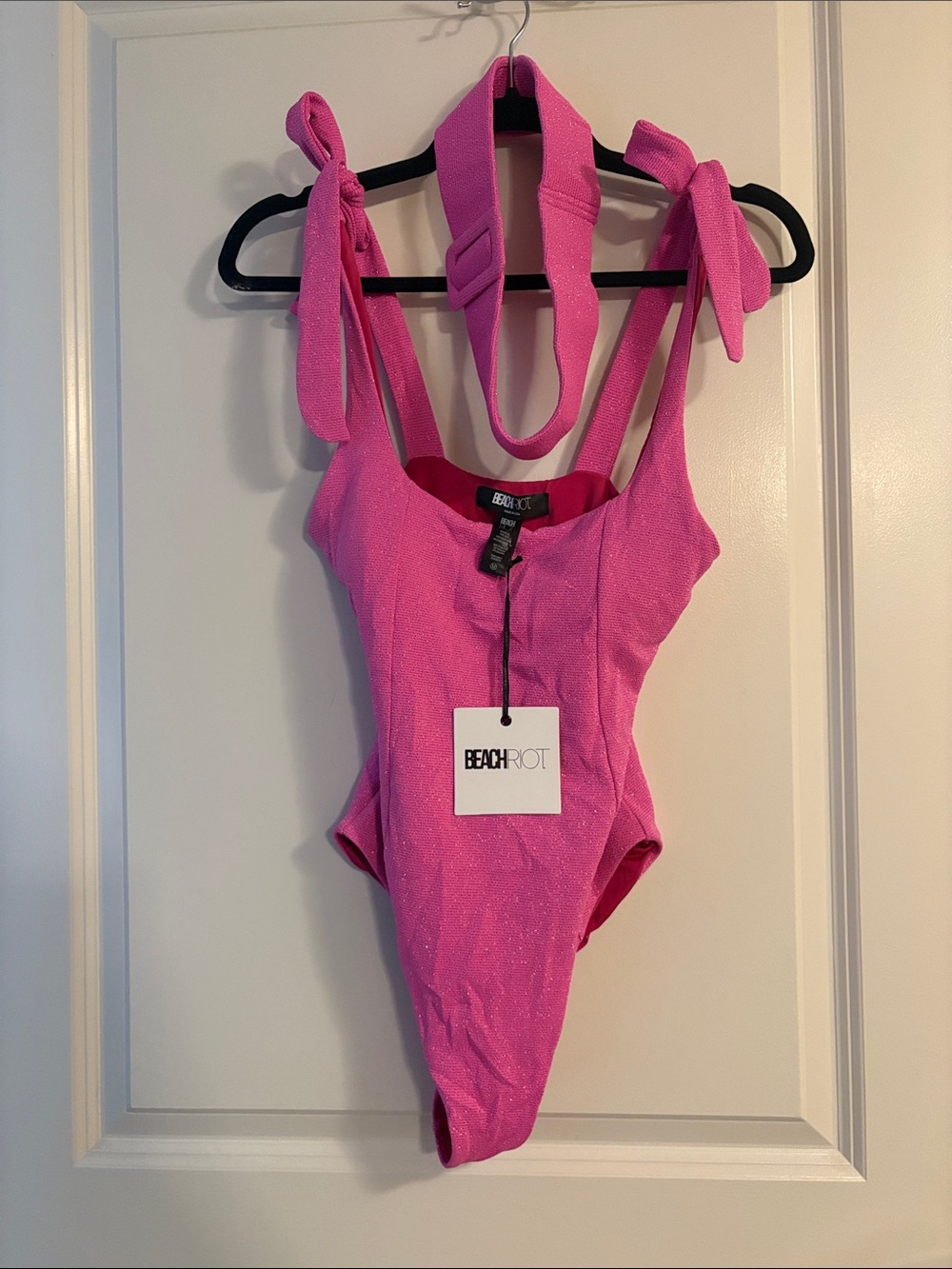 Beach Riot Hot Pink One-Piece Swimsuit with Tie Straps and Belt